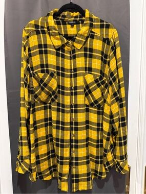 Torrid Size 4 Yellow Black Plaid Button Down Flannel Shirt Plus Size 4X